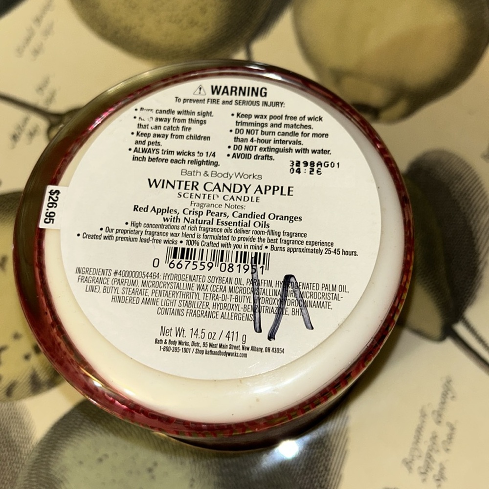NWT “Winter Candy Apple” 3 Wick Candle New 14.5 Ounce Oz Bath & Body Works - Picture 6 of 7